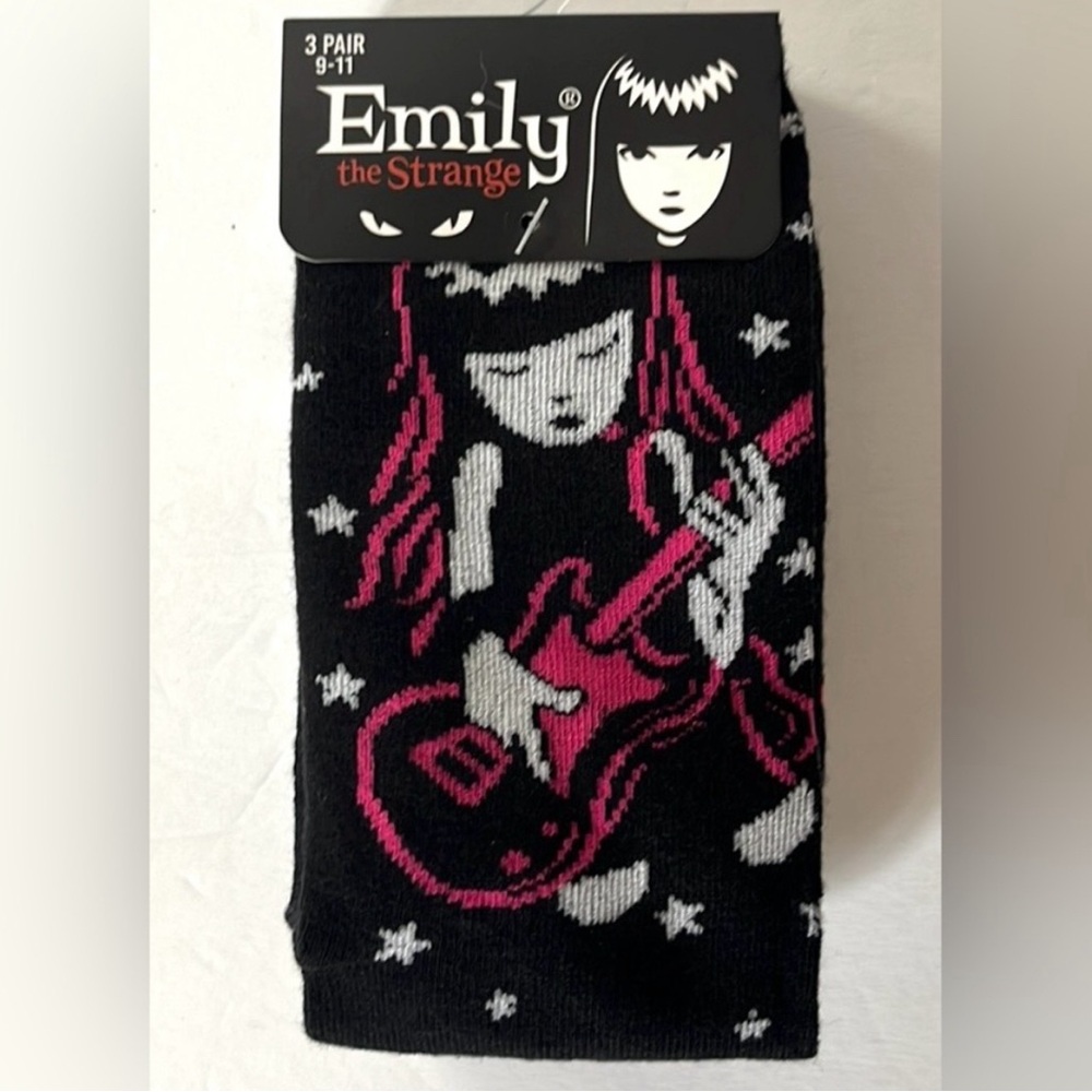 Three Pair Emily The Strange Assortment Design Crew Socks Pack Of 3 Medium 9-11